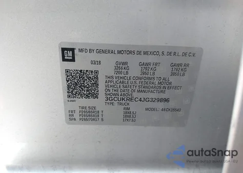 2018 Chevrolet Silverado 1500 1Lt z USA, uszkodzony, nr VIN 3GCUKREC4JG329896